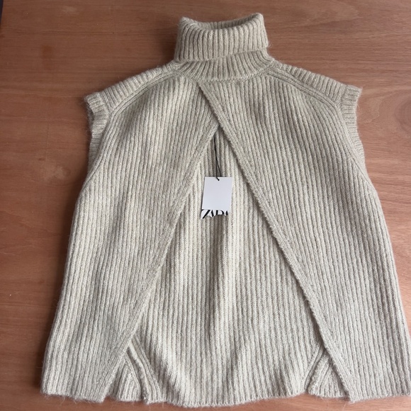 NWT ZARA turtleneck knit sweater vest size M green open back  sleeveless ribbed - Picture 5 of 7